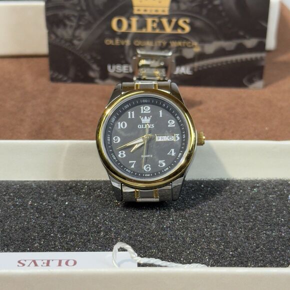 OLEVS Women’s Quartz Watch Black Dial Two-Tone Stainless Steel Date Day 5567L - Picture 9 of 12